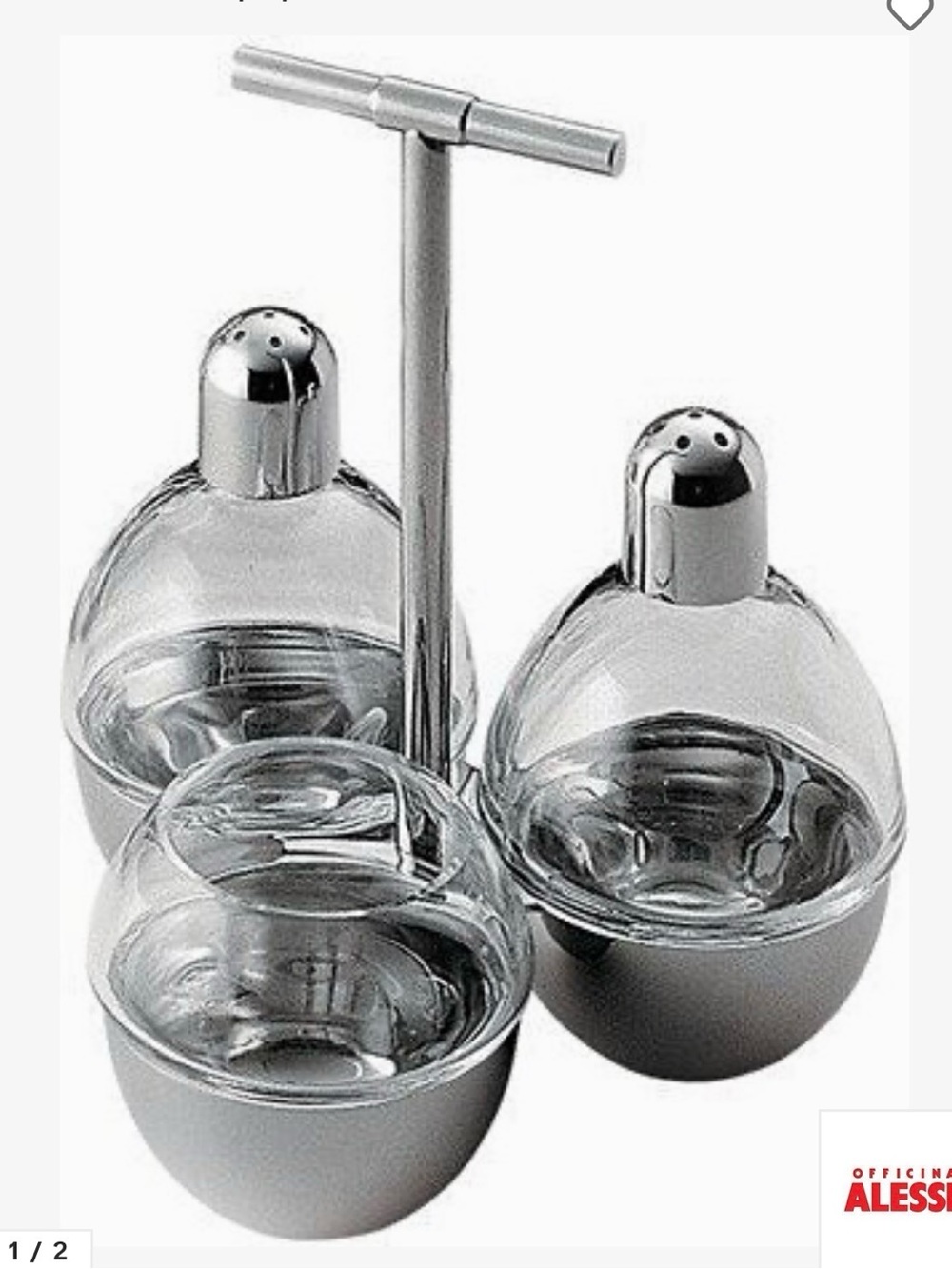 Alessi Stainless Steel and Crystal Glass Condiment Set